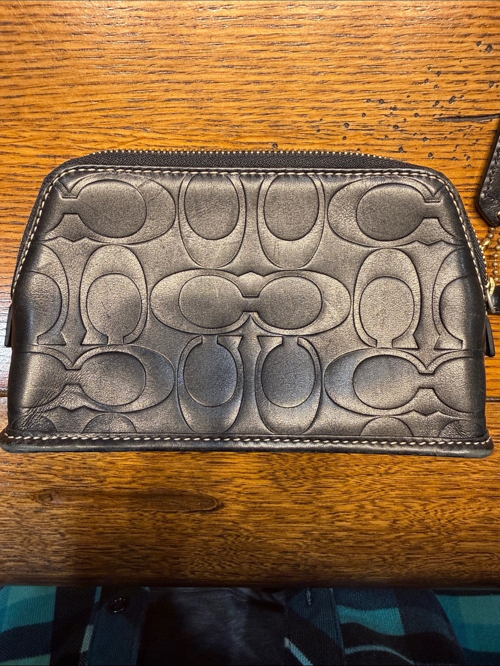 Coach Black Embossed Signature Leather Pouch - Picture 2 of 5